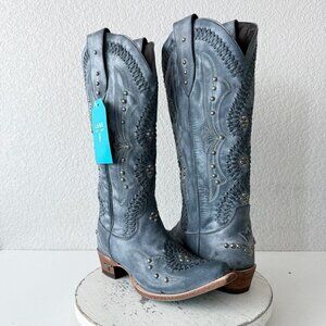 Lane COSSETTE Cowboy Boots Washed Denim Western Cowgirl Tall Snip Toe Womens 8.5
